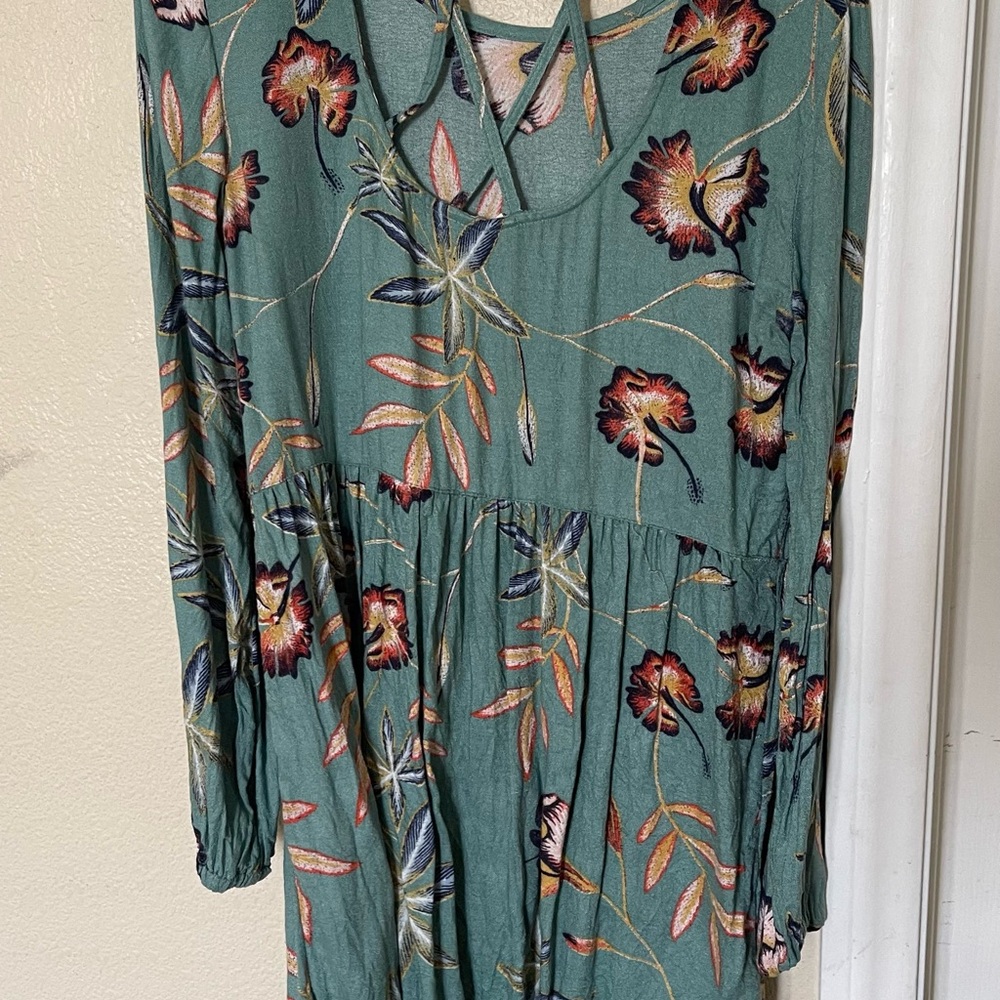Roxy Green Floral Long Sleeve Dress